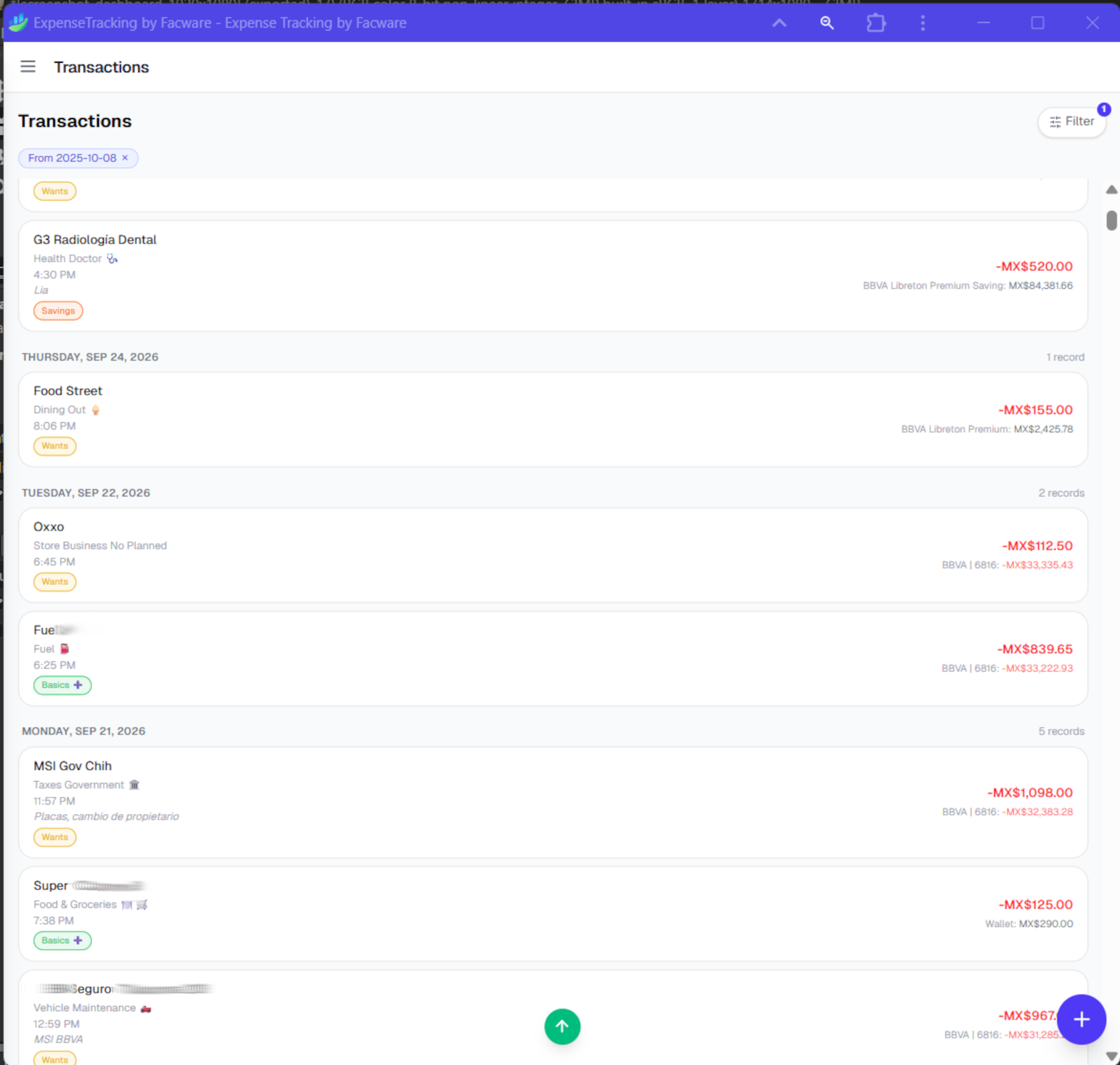 ExpenseTracking transaction log
